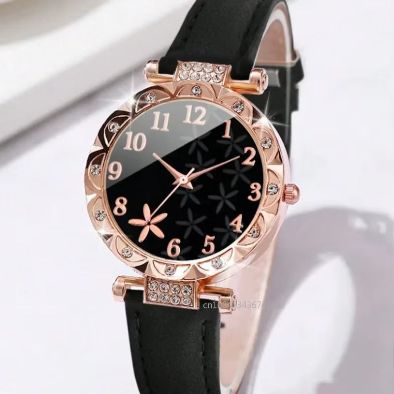 Luxury Leather Analog Ladies Quartz Wrist Watch Fashion Bracelet Watch Set Female