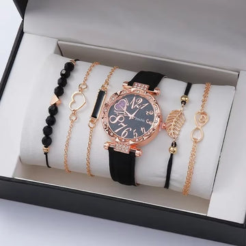 Luxury Leather Analog Ladies Quartz Wrist Watch Fashion Bracelet Watch Set Female